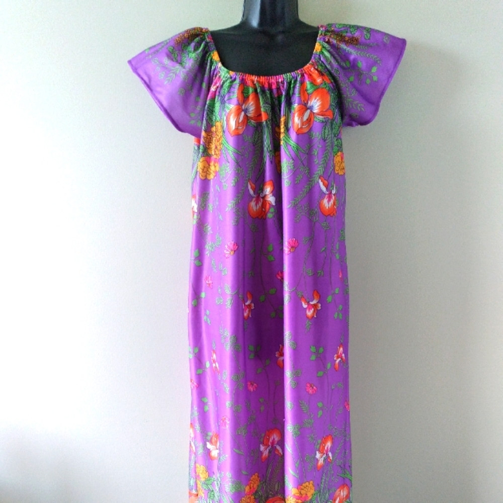 Tropical Floral Vintage Maxi Dress, Lounge Wear.